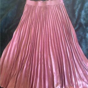 H&M Pink Pleated A-Line Midi Skirt